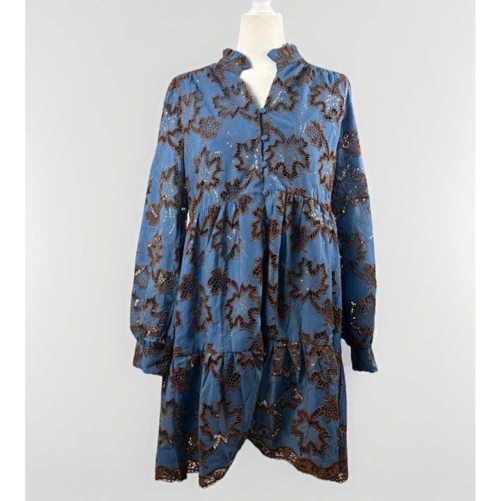 LOVELO Dress Womens M Tiered Eyelet Long Sleeve Romantic‎ Boho Wedding Guest
